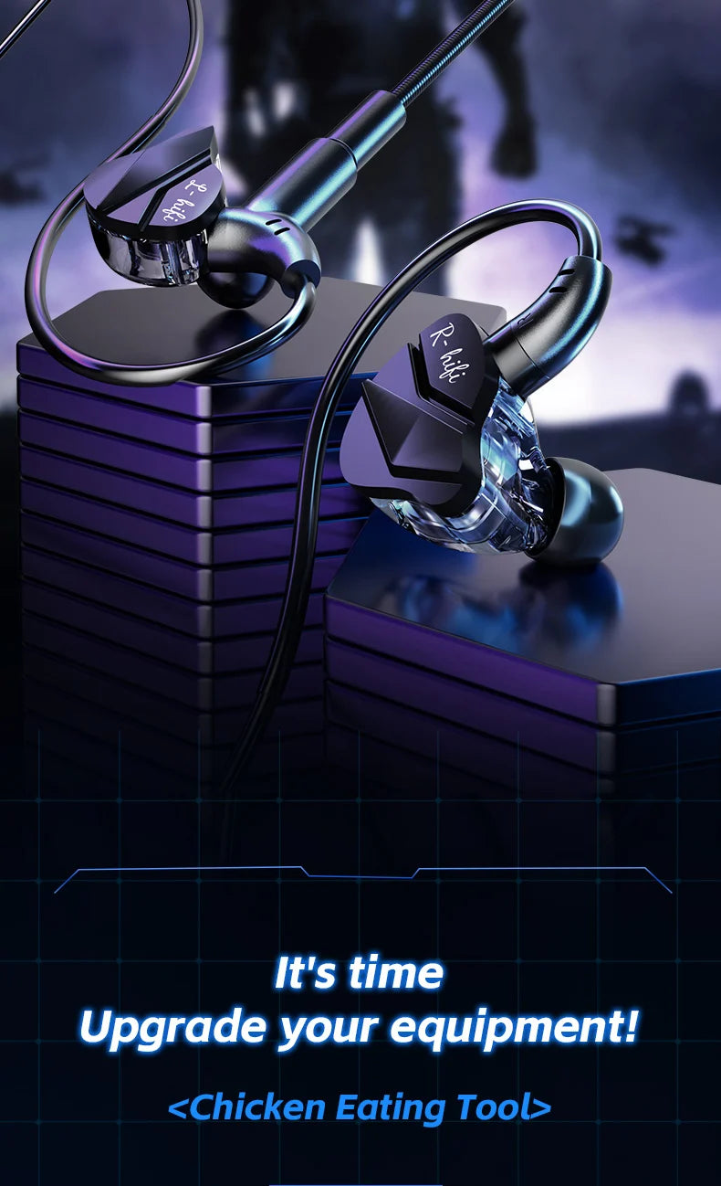 Gamer Gaming Headphones with HD Microphone 3.5mm&TypeC In-ear Headphones Wired Earphone HiFi Stereo Headset for IPhone Samsung