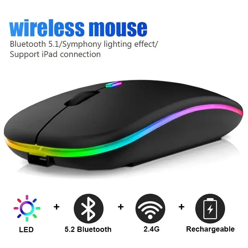 Wireless Mouse RGB Rechargeable Bluetooth Mice Wireless Computer LED Backlit Ergonomic Gaming Mouse for Laptop PC 3600DPI
