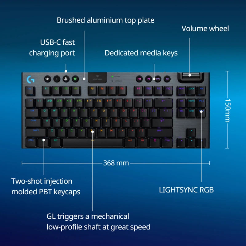 Logitech G915X TKL wireless ultra-thin electronic sports gaming mechanical keyboard, 1.3mm trigger key travel, RGB lighting, PBT
