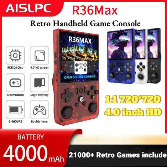 AISLPC R36MAX Retro Handheld Console - 64/128GB Lag-free Emulation 18000/21000+ Games 4.0" IPS Screen Ergonomic Contour Grips