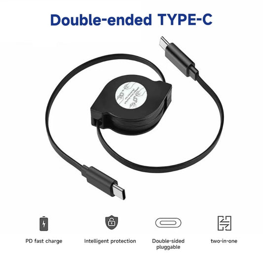 Retractable PD 60W USB C to USB C Data Cable, Notebook Fast Charging Cord Compatible with Type C Phone Switch Tablets