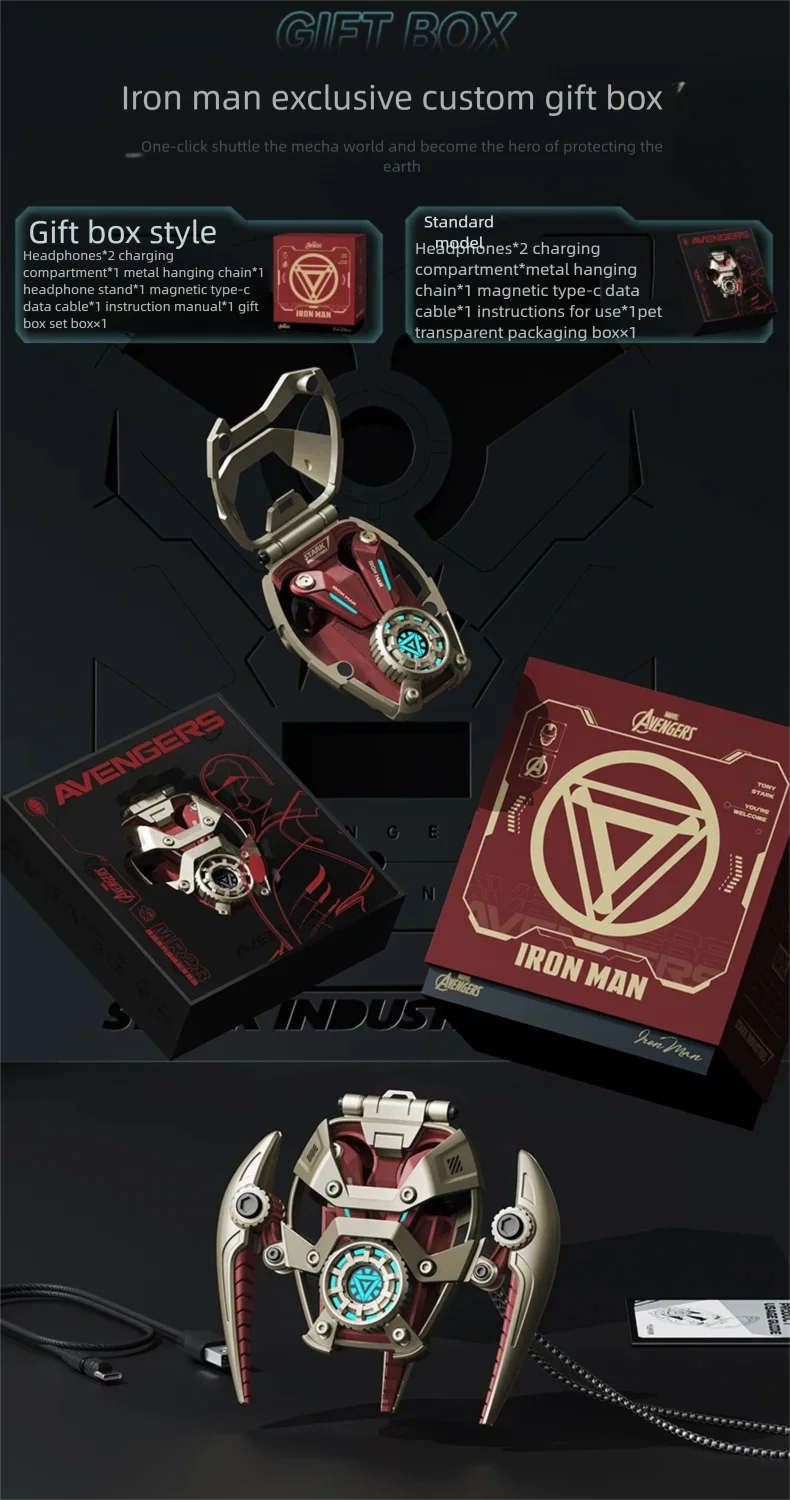 MARVEL Collaboration Bluetooth Headphones ANC Active Noice Cancellation Bluettoth Wireless Earphones Sports Gaming Gift Iron Man