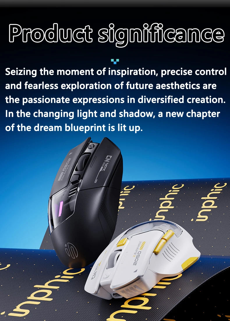 Inphic A9 Explorer Wireless Gaming Mouse 500mA Battery Level Display Ergonomic Rechargeable Silent Bluetooth Office Mouse
