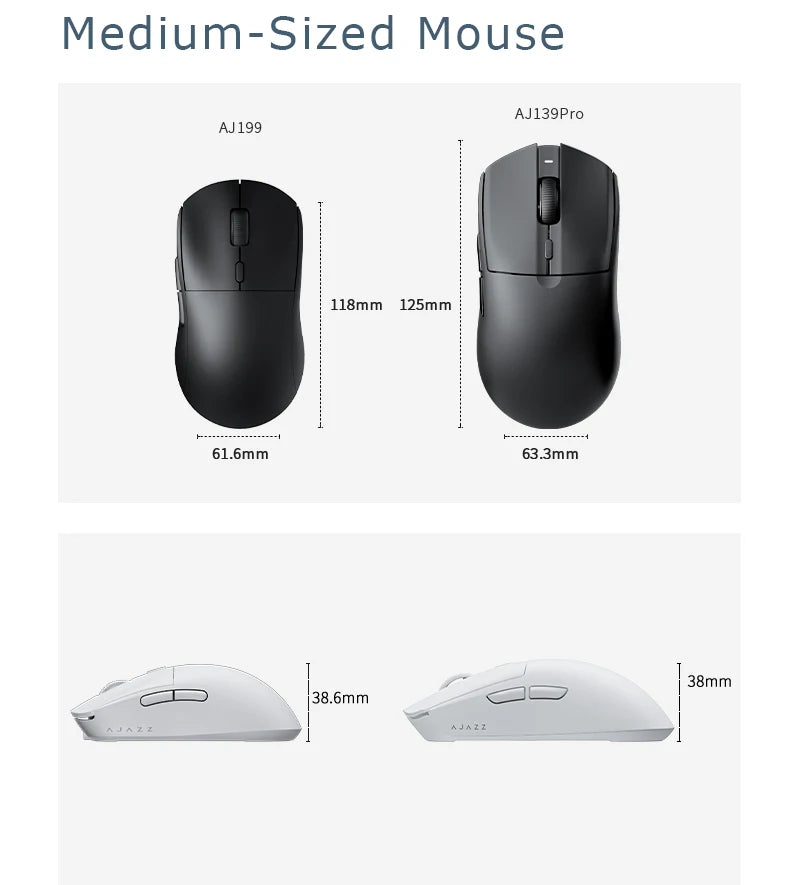 AJAZZ AJ139Pro/AJ139V2MC Wireless Mouse PMW3395/PAW3311 Gaming Chipset 12000-26000dpi Professional Gaming Mouse for PC