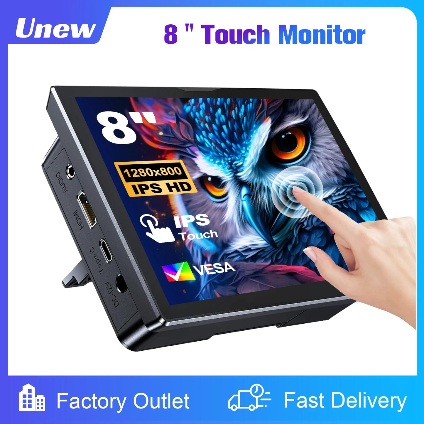 8 inch  Touch Monitor 1280x800P 16:10 Widescreen Ratio HDMI Interface for  DIY Projects Surveillance Display