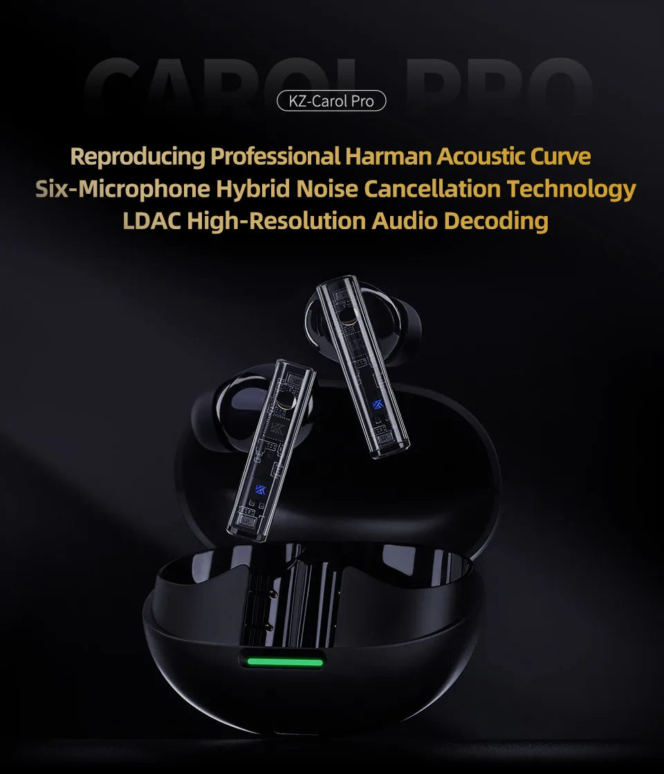 KZ Carol  Pro ANC True Wireless TWS Bluetooth 5.4 Earphone 6 Mics Active Noise Canceling in-Ear waterproof Stereo Earbuds