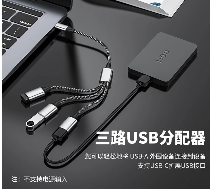 1 Male Plug To 2 3 Female Socket USB C Type-C OTG Extension Line Y Splitter Data Charging Cable Power Adapter Converter Splitter