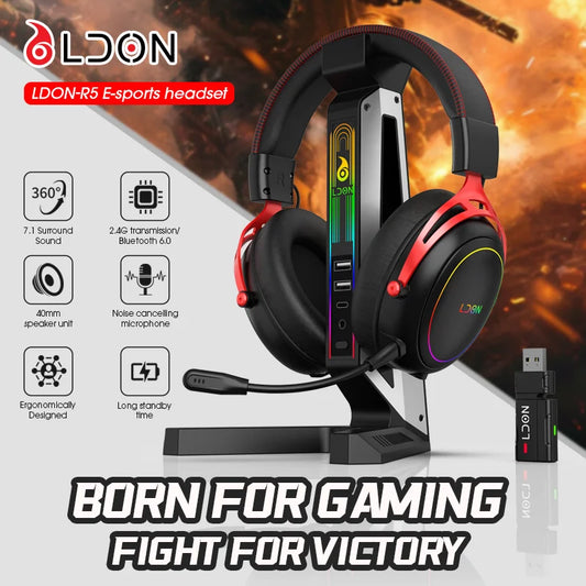 LDON F05Gaming Headset with RGB Noise Canceling Microphone 7.1 Surround Sound  for PS5 PS4 One PC Laptop Mac Computer PC