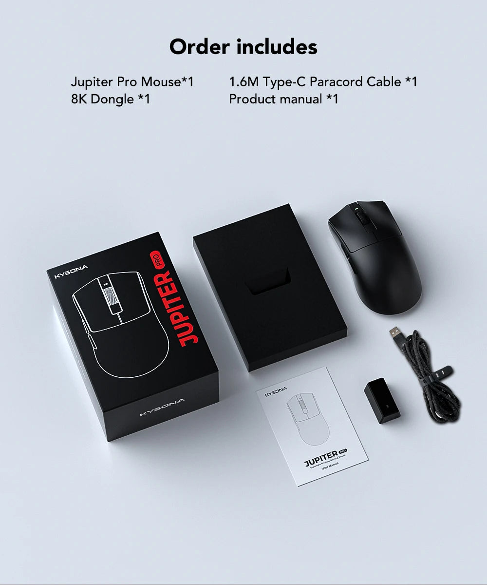Kysona Jupiter Wireless Mouse PAW3395 Sensor 26000DPI Light Weight 49g 8khz Bluetooth Rechargeable Game Mouse For PC Laptop Gift