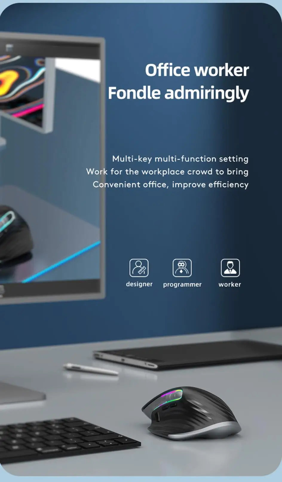 VICTSING M10 2.4G+Bluetooth wireless mouse Rechargeable office business 2.4G Wireless Ergonomic Mouse 4000DPI For PC Laptop