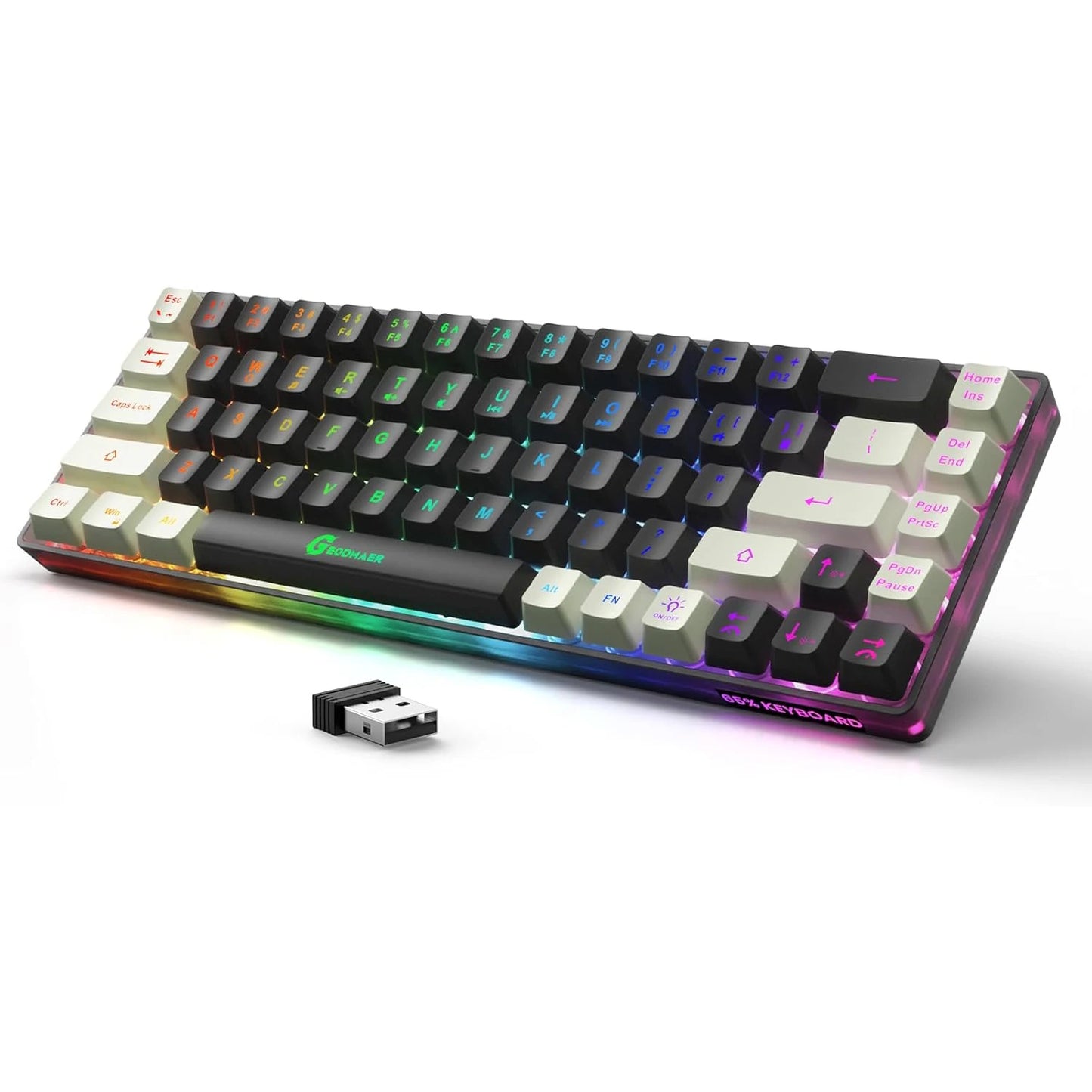 GEODMAER Wireless Gaming Keyboard Rechargeable Backlit Gaming Keyboard 68 Keys Membrane Keyboard for PC English/Spanish Layout