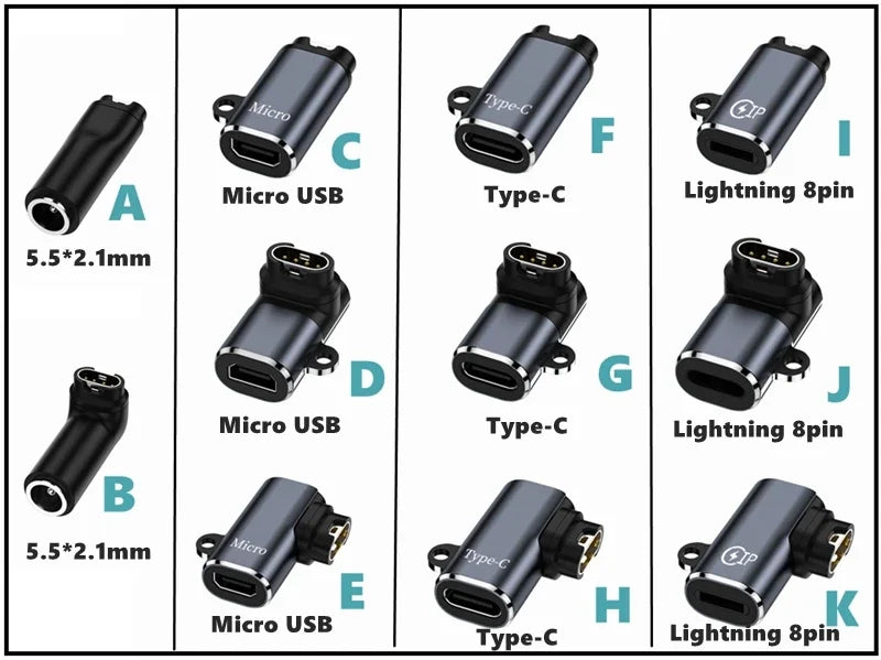 Type C/Micro USB/iOS Charging Portable Adapter For Garmin Fenix 7 7S 7X 6 6S 6X 5 5S 5X Venu 2 2S Smart Watch Charger Converter