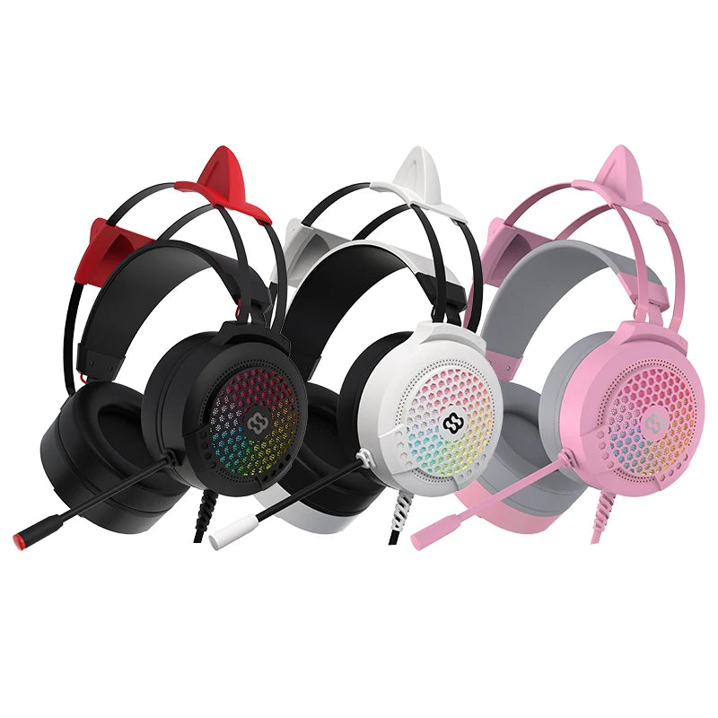 Wauer E21 Gaming Headset 7.1 Stereo SVirtual Surround Bass Earphone Headphone with Mic LED Light for Computer PC Gamer Foldable