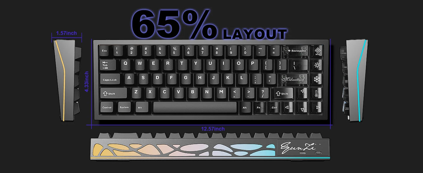 YUNZII AL65 QMK/VIA Aluminum Mechanical Keyboard, Custom RGB Wireless Gaming Keyboard, Hollow Design Gasket Hot Swap Keyboard