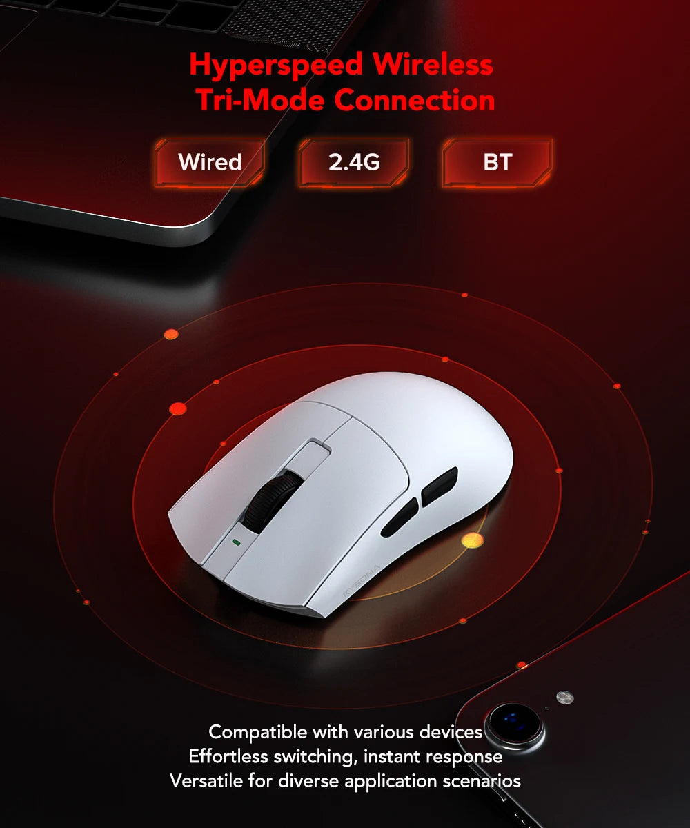 Kysona Jupiter Wireless Mouse PAW3395 Sensor 26000DPI Light Weight 49g 8khz Bluetooth Rechargeable Game Mouse For PC Laptop Gift