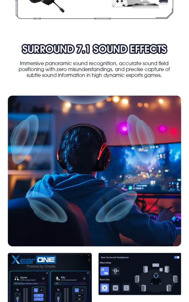LDON F05Gaming Headset with RGB Noise Canceling Microphone 7.1 Surround Sound  for PS5 PS4 One PC Laptop Mac Computer PC