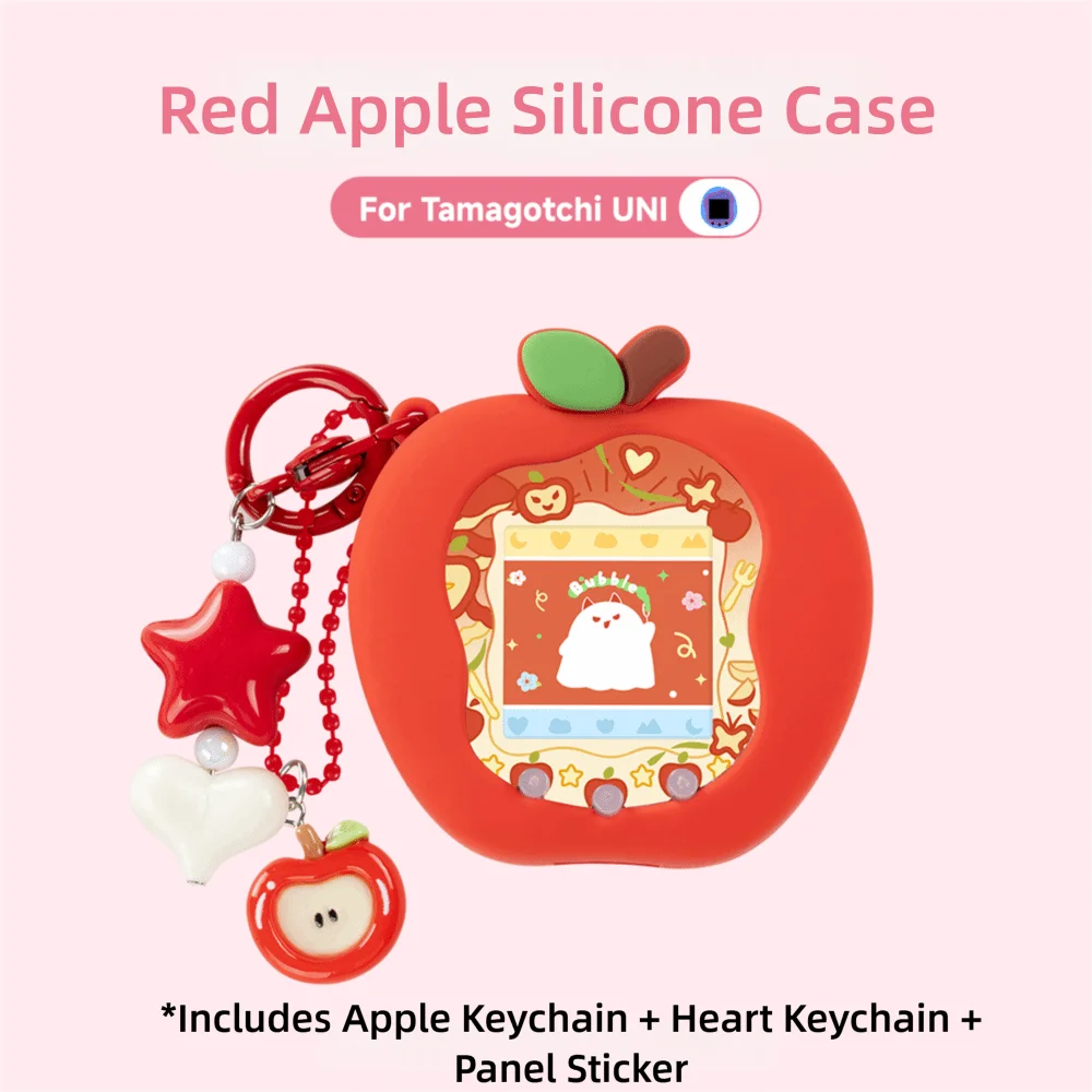 Silicone Protective Knob Cover with Panel Paper Pendant Protective Shell Red Pink Strawberry for Tamagotchi for Paradise Uni