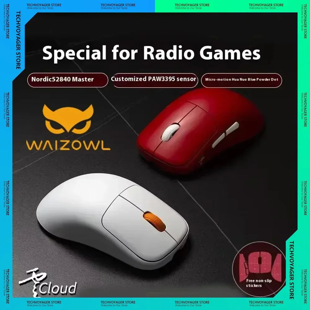 WAIZOWL OGM Cloud Gaming Mouse  Paw3395 Sensor Wireless Bluetooth Wired 3-mode Lightweight Mouse PC Gifts for Office  Gaming