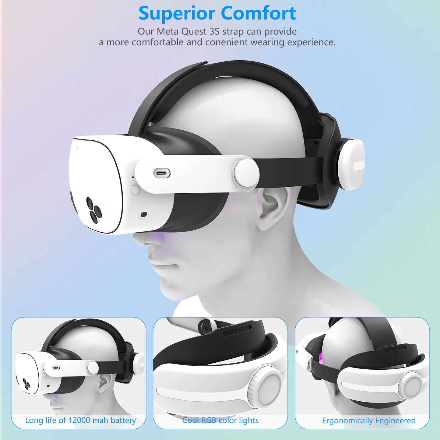 For Oculus Meta Quest 3/3s Head Strap Accessories Enhanced Comfort Support Reduce Strain for Extended Gaming Sessions