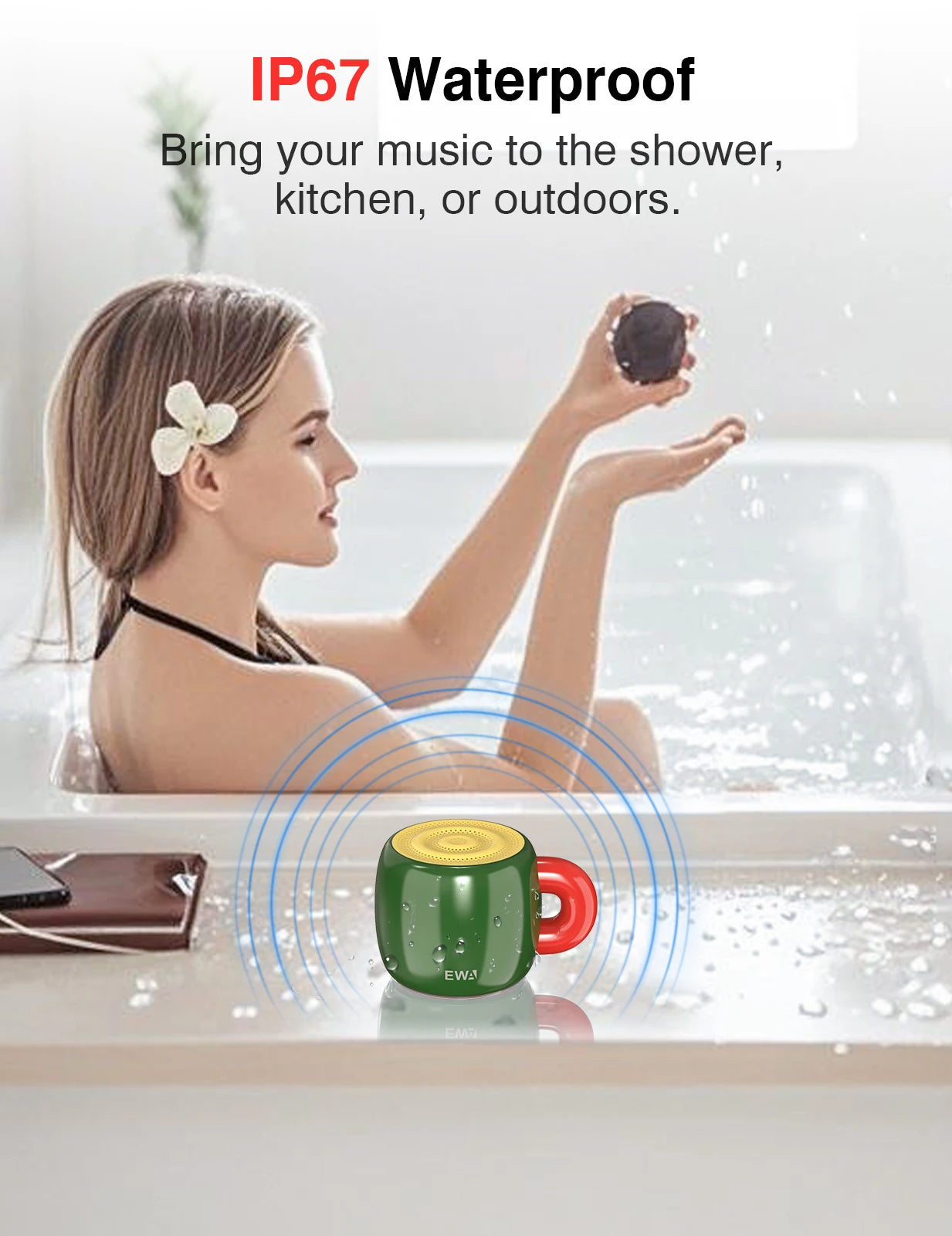 EWA A163 Wireless Bluetooth 5.4 Speaker Cup Type Bass Sound IP67 Waterproof Mini Metal MP3 Player with 700mAh HiFi Sound