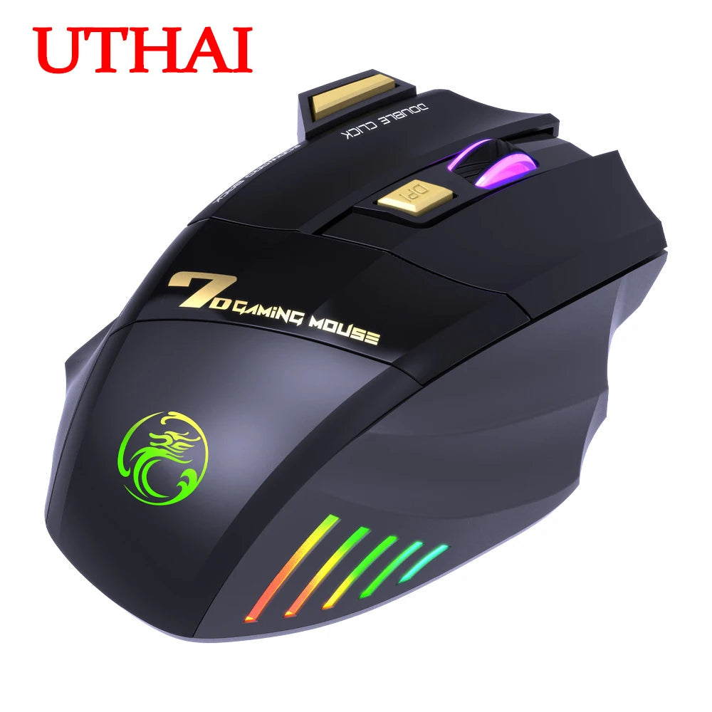 UTHAI GW-X7 Laptop accessories 7-key double tap free 2.4G silent rechargeable colorful breathing light wireless gaming mouse
