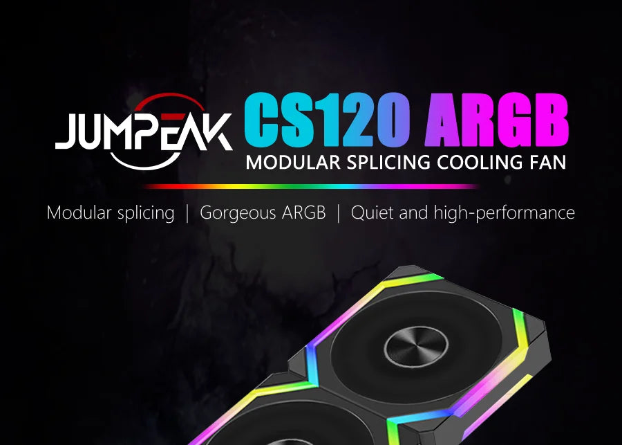 JUMPEAK CS120 ARGB Cooling Fan 360mm 240mm Modular Stackable Splicing PWM Silent 120mm RGB Fans For Gaming PC Case Water Cooler