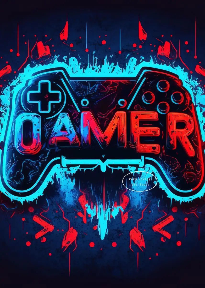 80s Retro Neon Game Quotes Poster Boy Gaming Controller Gamer Zone Room Eat Sleep Game Repeat Canvas Painting Home Decor Gift
