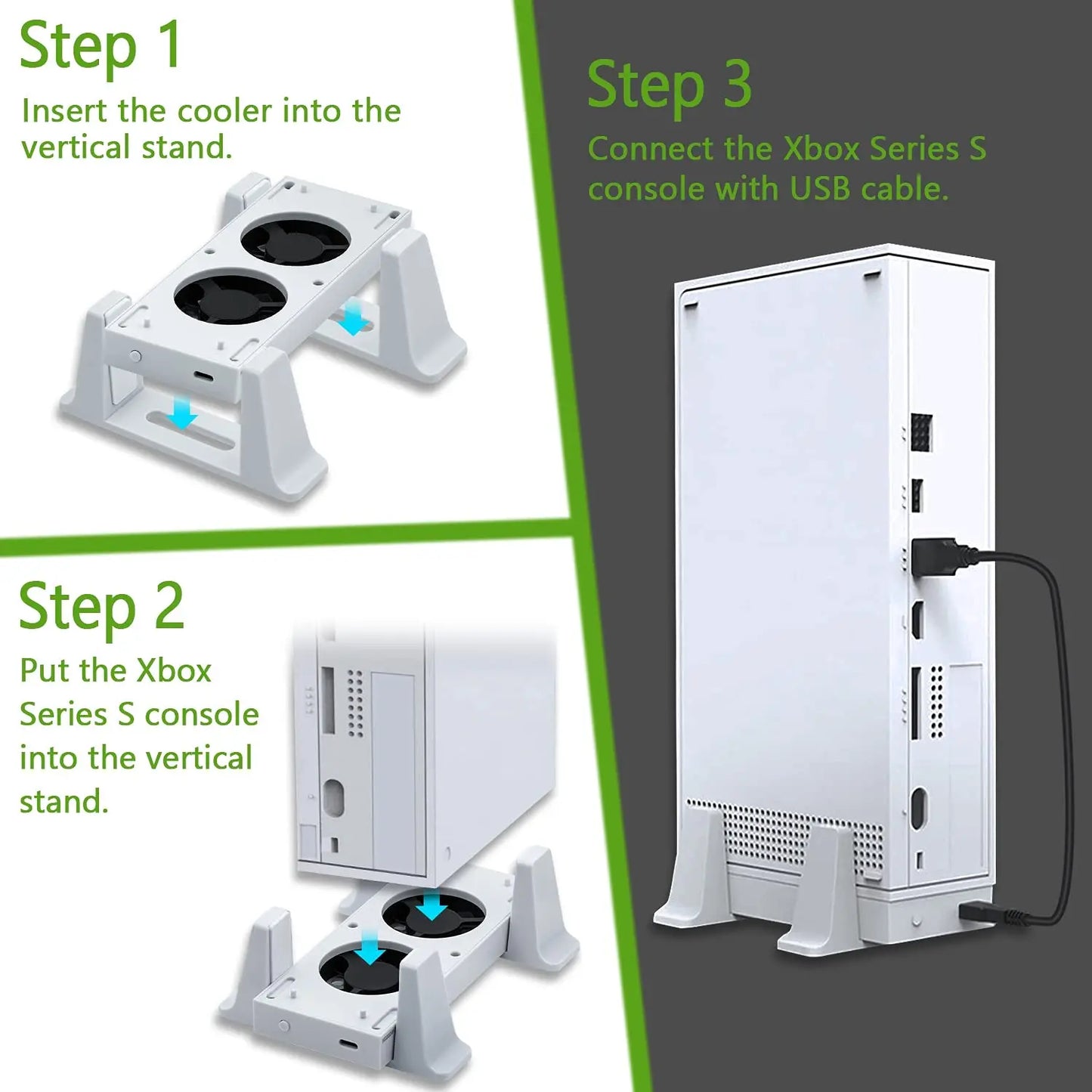 Vertical Stand with Cooling Fan for Xbox Series S, Romovable Cooler System with Extra 2 USB Ports for Xbox Series S Console