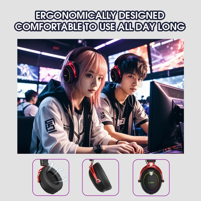 LDON F05Gaming Headset with RGB Noise Canceling Microphone 7.1 Surround Sound  for PS5 PS4 One PC Laptop Mac Computer PC