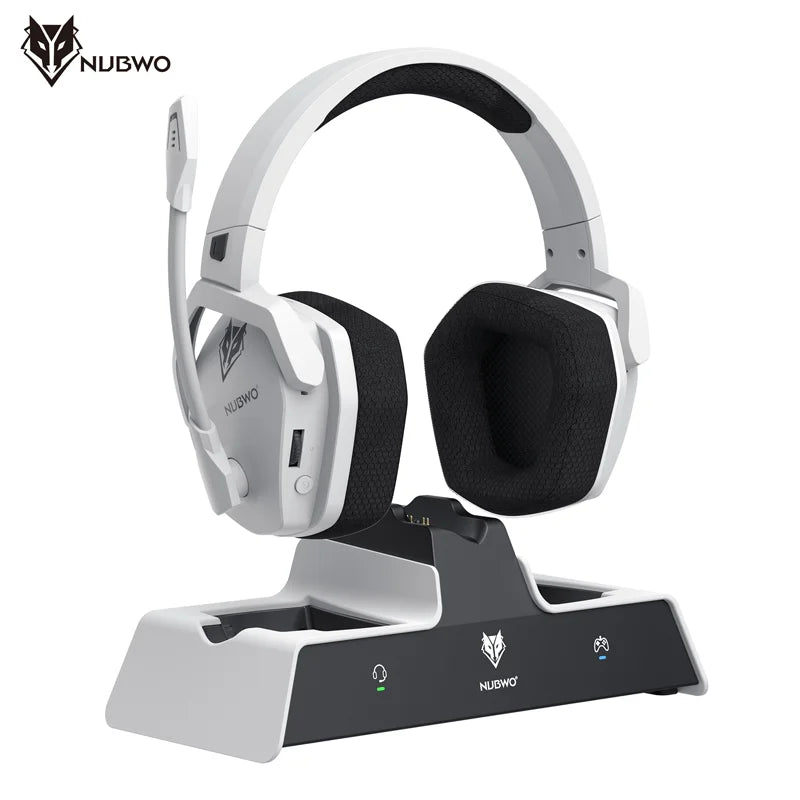NUBWO G06 Pro Wireless Headsets Gamer with Charging Station for Headset and PS5 Controller Gaming Headphones Long Battery Life