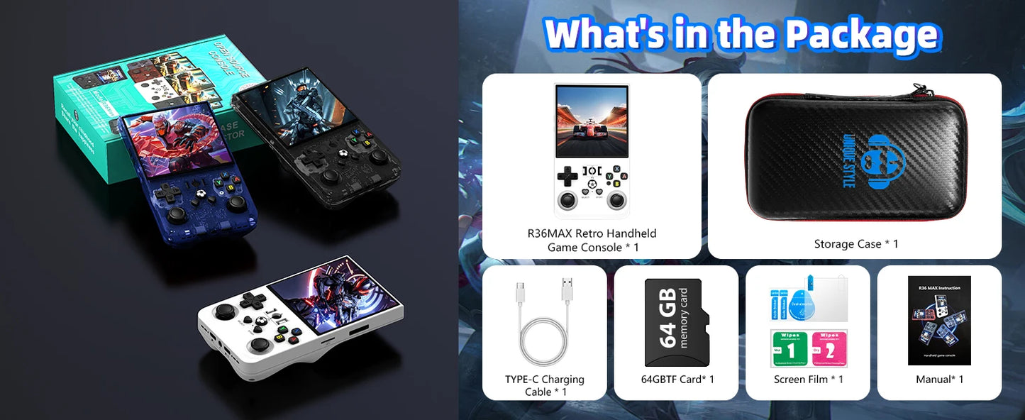 AISLPC R36MAX Retro Handheld Console - 64/128GB Lag-free Emulation 18000/21000+ Games 4.0" IPS Screen Ergonomic Contour Grips