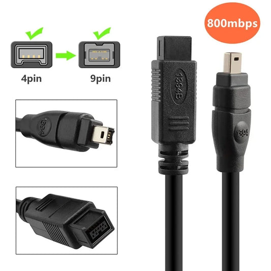 FireWire 9 PIN / 4 PIN BETA FireWire 800 - FireWire 400 9-4 9pin to 4 pin connector 800mbps Cable Cord IEEE 1394B 1.8m 6FT