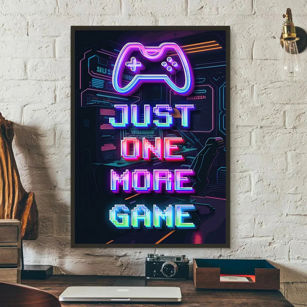 Neon Eat Sleep Game Repeat Word Poster Gamer Logic Canvas Painting Wall Art Home Decor Gaming Zone Picture Boys Gamer Room Gift