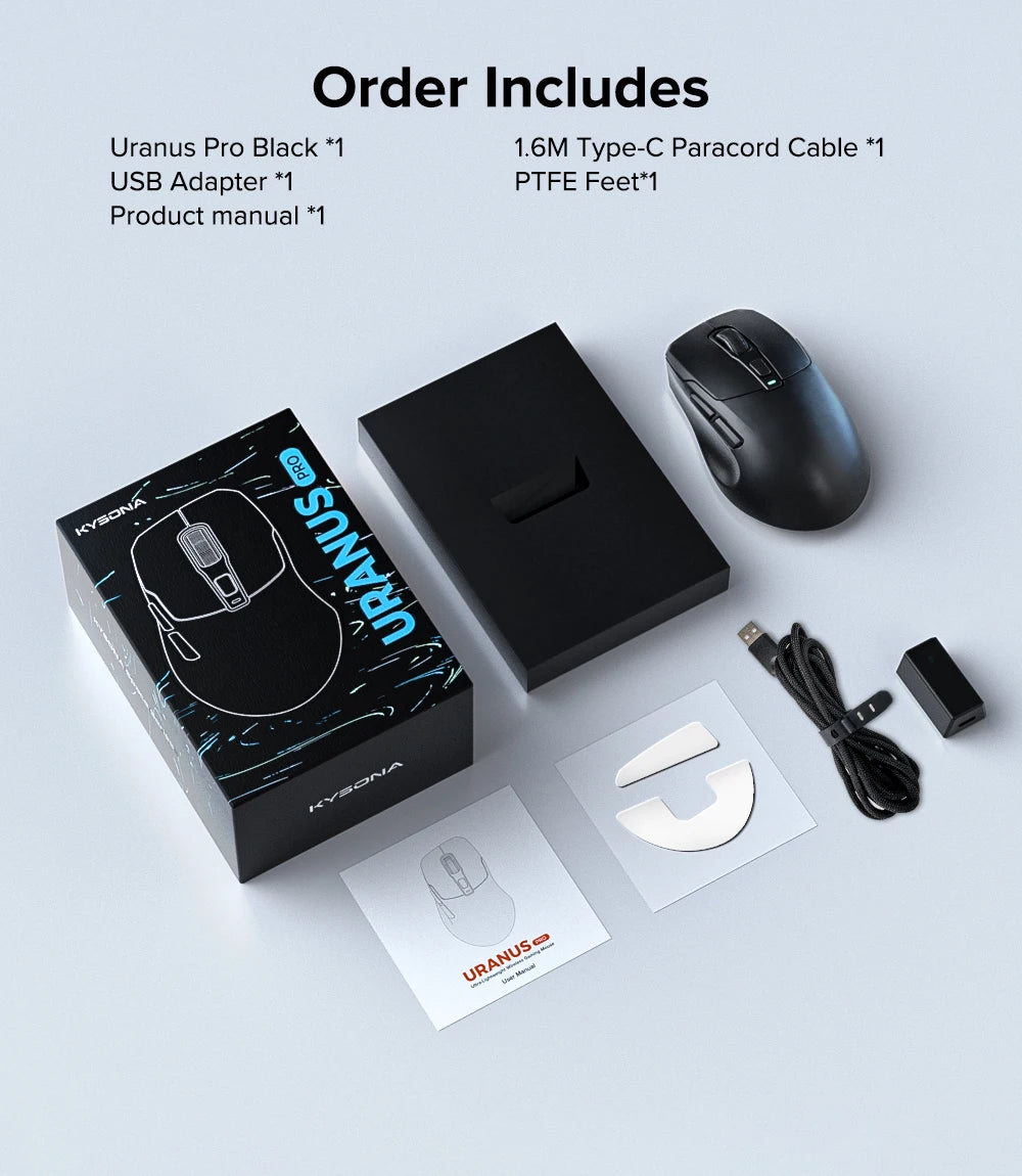 KYSONA Uranus PRO Wireless Gaming Mouse 8K Polling Rate PAW3395 Optical Sensor 26k DPI 54g Ultra-Lightweight Tri-Mode Connection