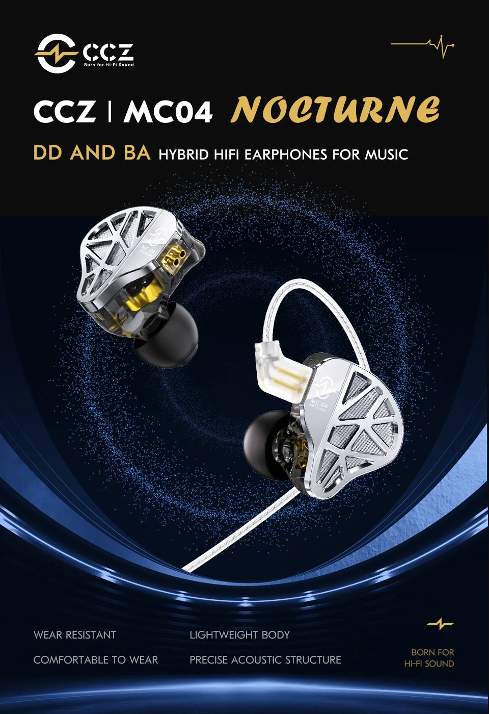 In-Ear HiFi Earphones CCZ MC04 DD&BA Hybrid Wired Headphones Stereo Bass Gaming Headsets Monitor Detachable 0.78mm 2Pin Cable