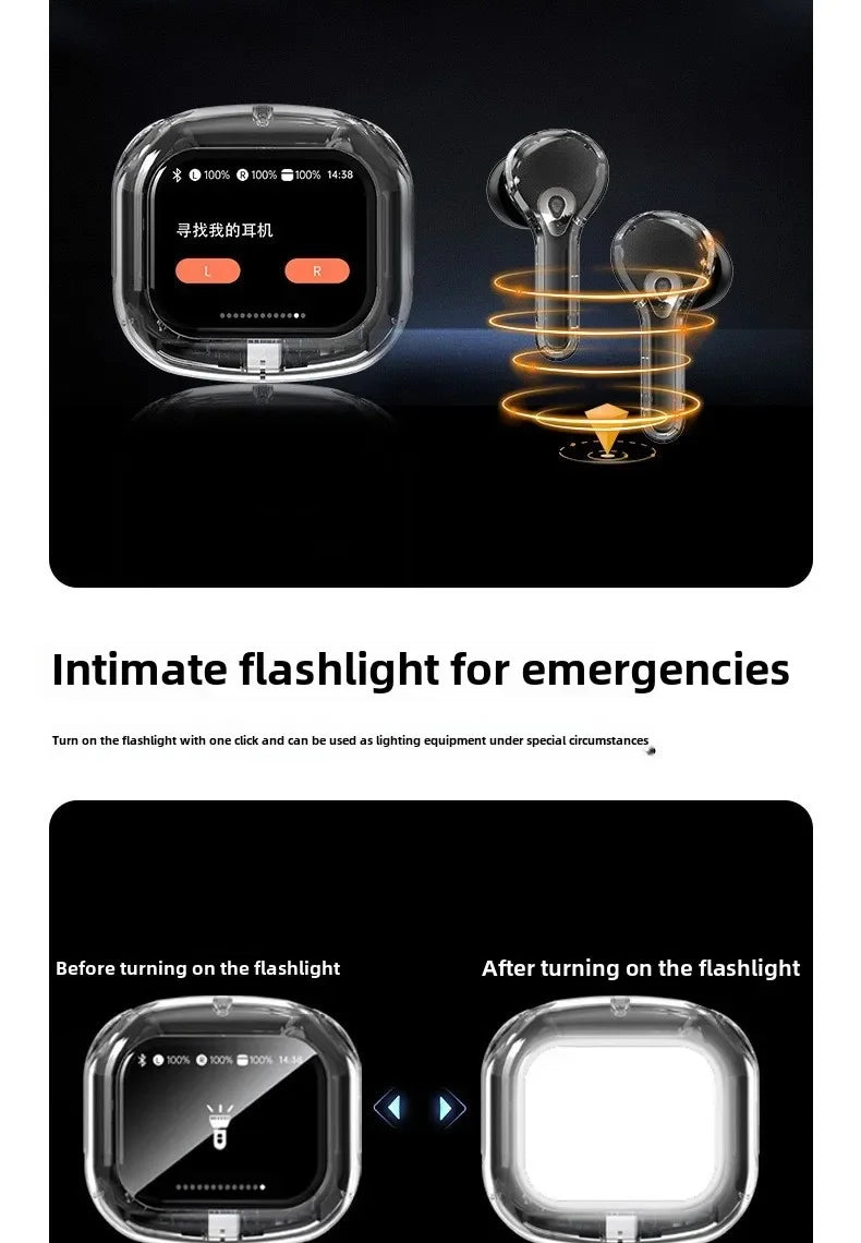 Wireless Bluetooth-compatible Earphones Intelligent Touch Color LCD Screen TWS Earbuds HIFI Noise Reduction Stereo Earphones