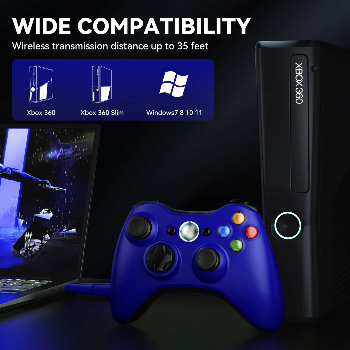 2.4G Xbox 360 Game Gamepad For Xbox 360/Slim/Elite/Winodow/PC Video Wireless Controller 6-axis Joystick Dual Vibration Gaming