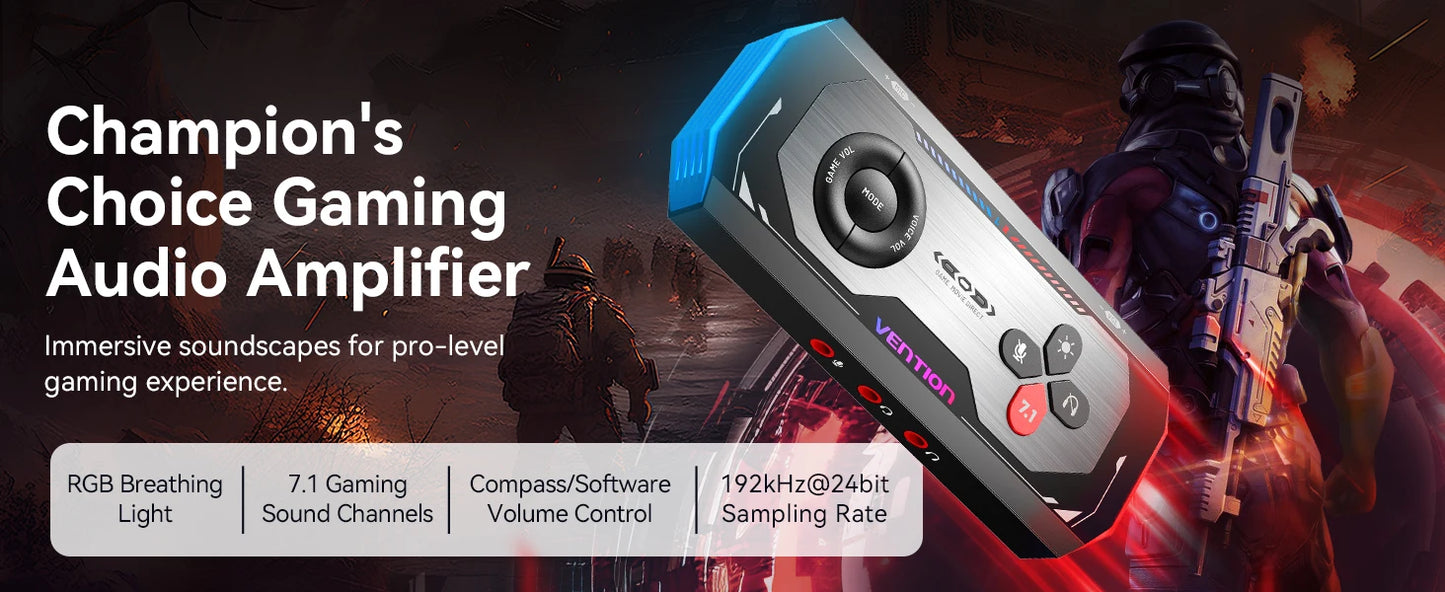 Vention External USB Computer Sound Card 7.1 Channel for Gaming External Audio Amplifier USB Adapter Plug and Play for PC Laptop