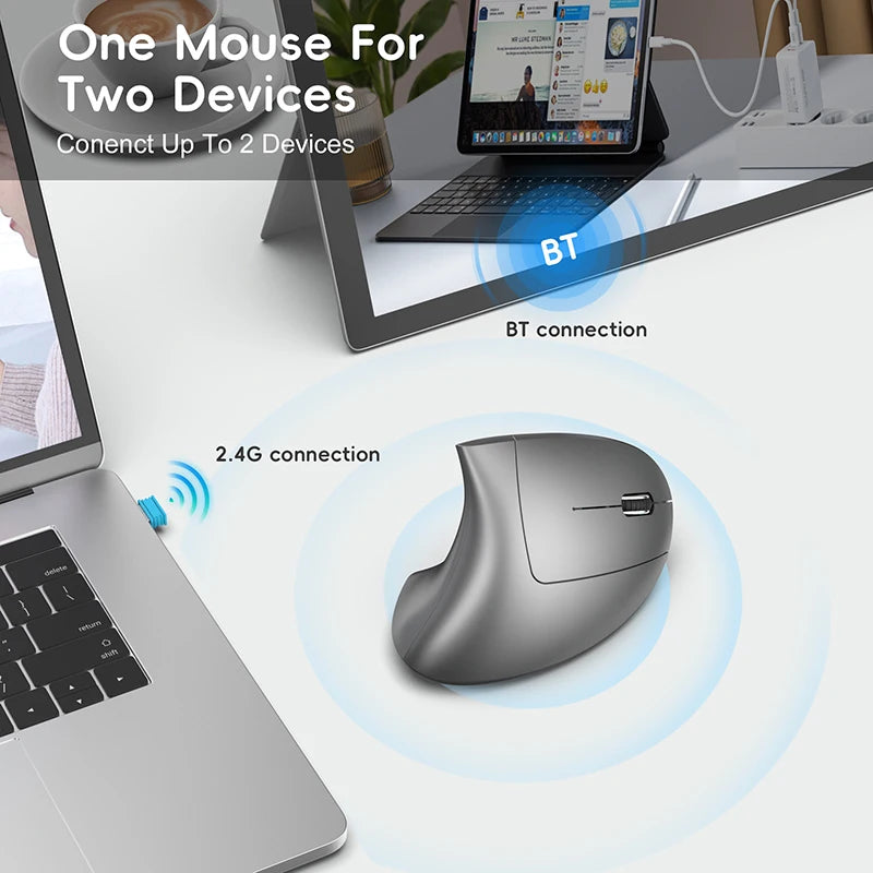 Xiaomi Vertical Mouse 2.4g+bt5.1 Dual-mode Wireless Mice Mute Prevention Mouse Hand 6d Rechargeable Type-c 2400dpi Gaming Mouse
