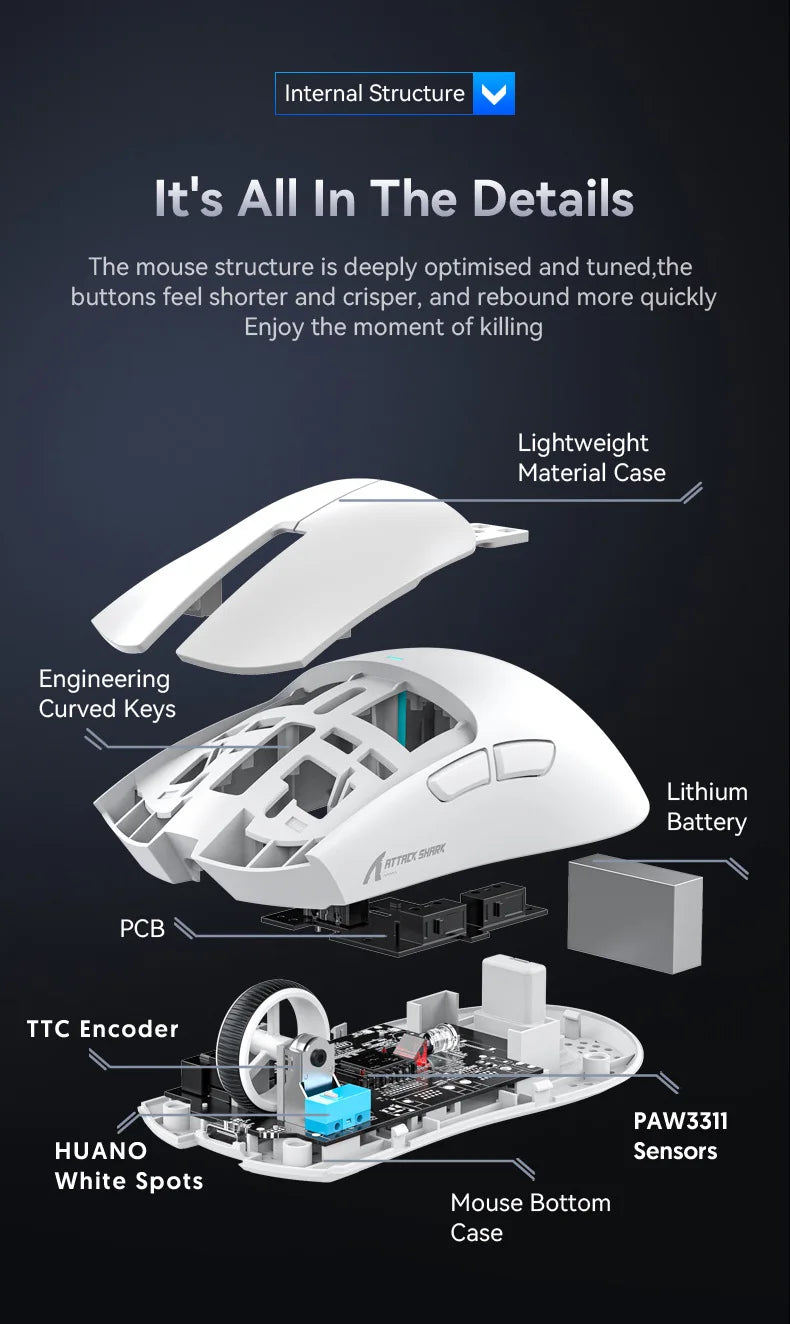 Attack Shark X11 Wireless mouse, three-mode connection 2.4GHz/ wired/Bluetooth PAW3311 22000DPI RGB magnetic charging dock mouse