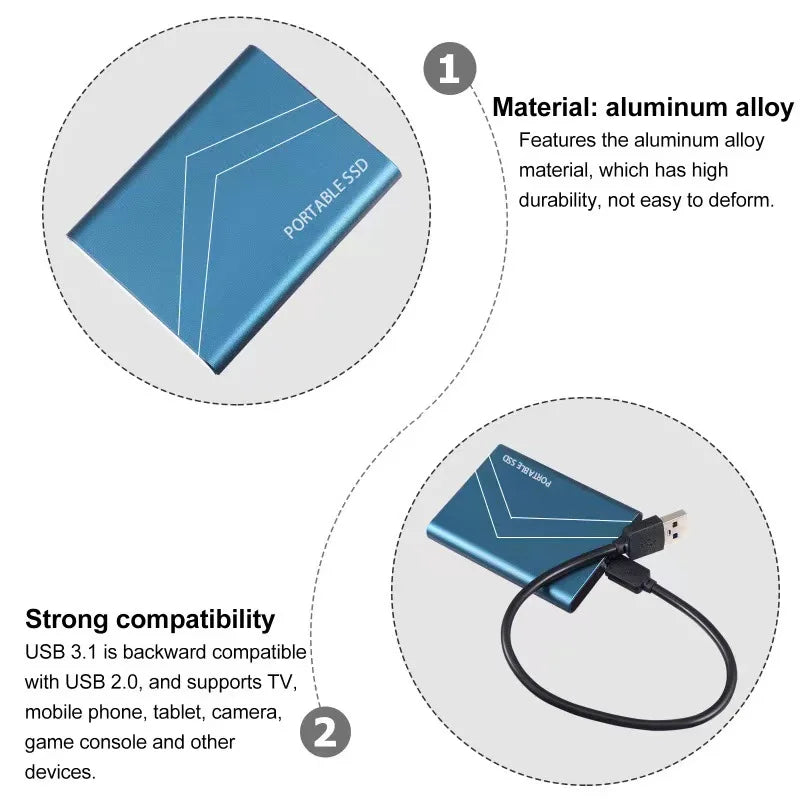 For Xiaomi 1TB External Hard Drive Portable SSD 2TB Hard Disks Storage High-Speed External Solid State Drive USB 3.1 for Laptops