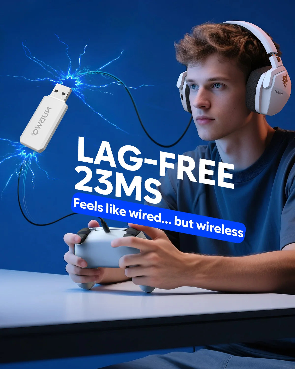 NUBWO G06 Pro Wireless Gaming Headset with Charging Station for Headset and PS5 Controller 17ms Low Latency Dynamic 50mm Drivers