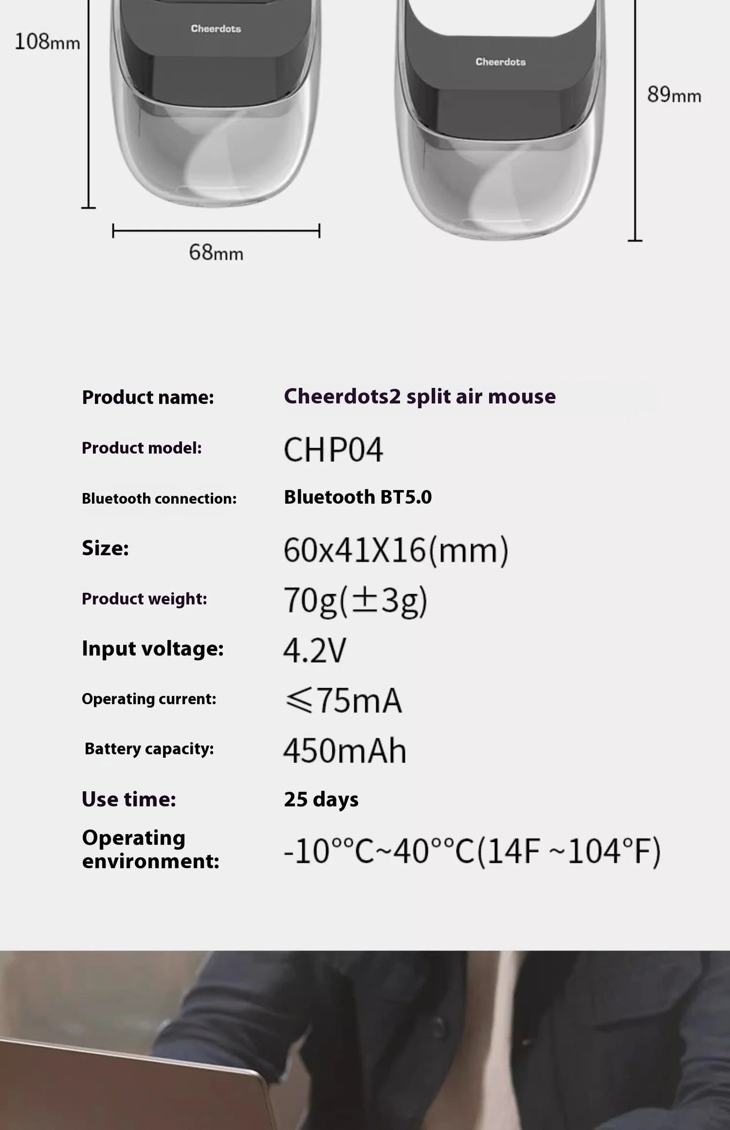 Cheerdots 2 Air Mouse Wireless Detachable All-in-one Pocket Air Mouse I Recording ChatGPT Enabled Mouse Customized Gaming Mouse