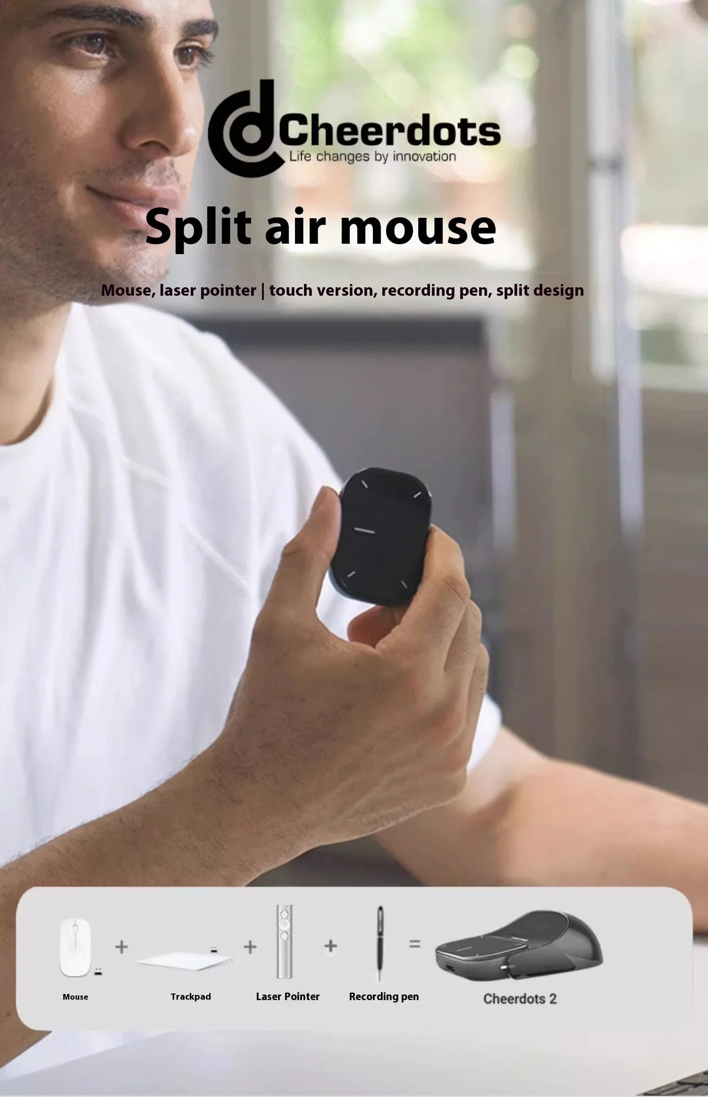 Cheerdots 2 Air Mouse Wireless Detachable All-in-one Pocket Air Mouse I Recording ChatGPT Enabled Mouse Customized Gaming Mouse