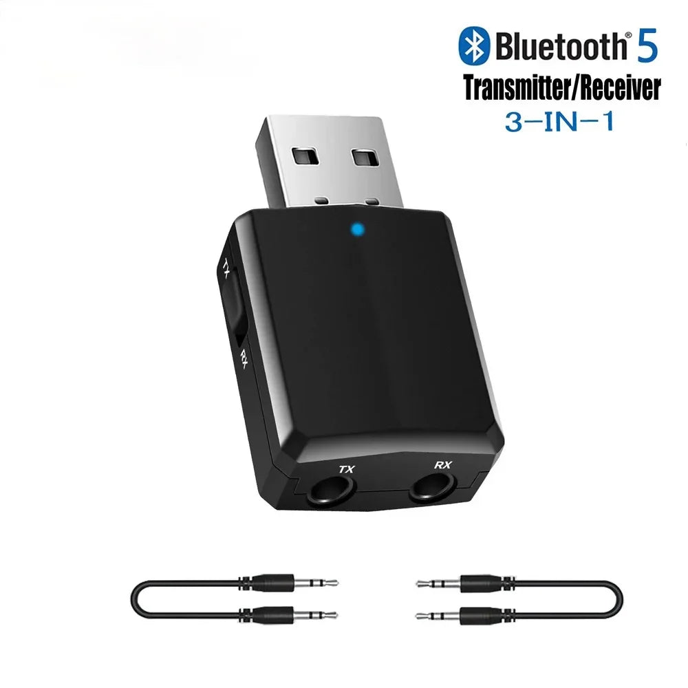 CMAOS USB Bluetooth 5.0 Transmitter Receiver 3 in 1 EDR Adapter Dongle 3.5mm AUX for TV PC Headphones Home Stereo Car HIFI Audio