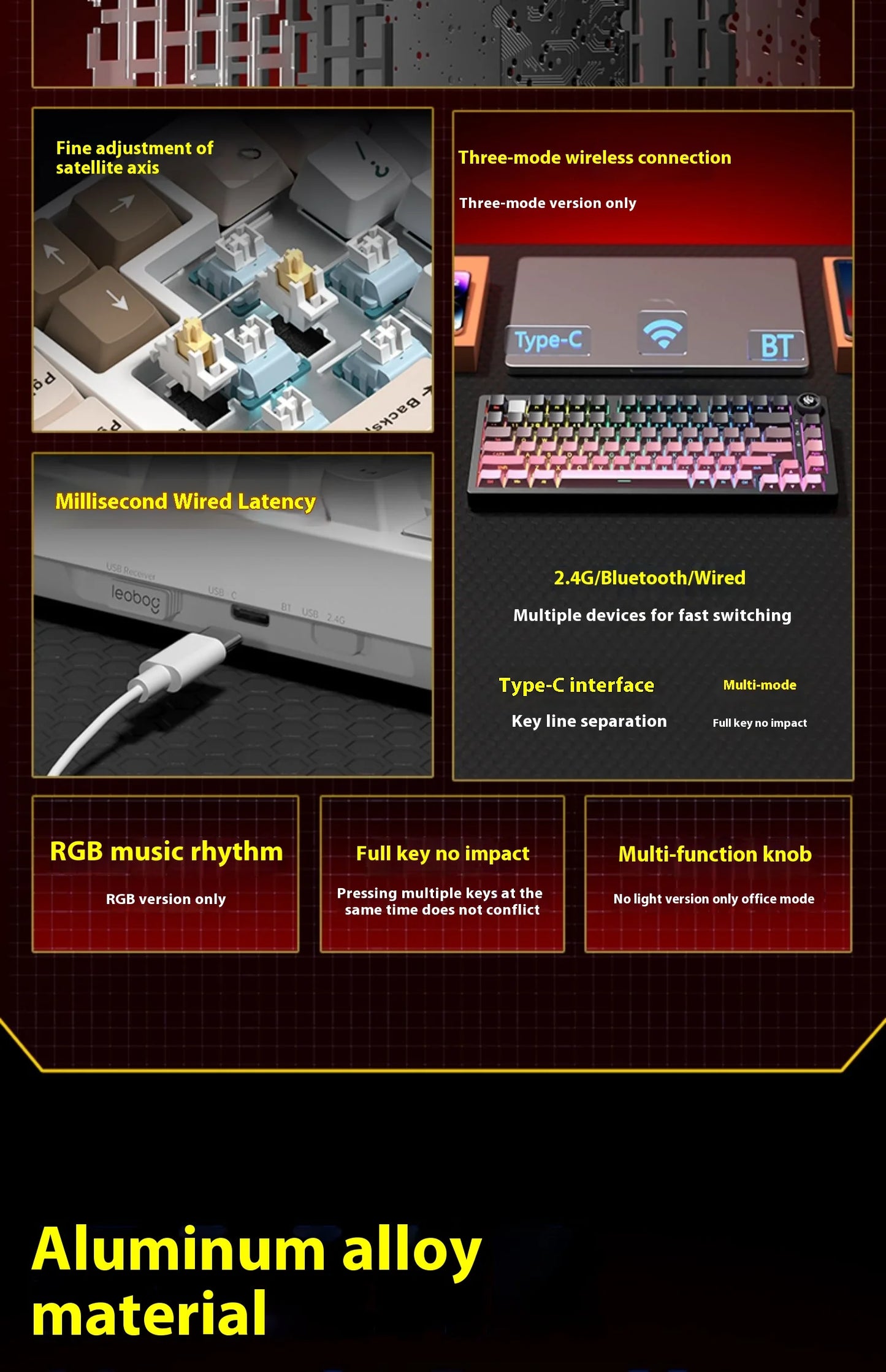 LEOBOG Hi75C 3Mode/wired Mechanical Keyboard Kit RGB Keyboard Kits Gasket Gamer Aluminum Alloy Hot Swap Custom Gaming Keyboards