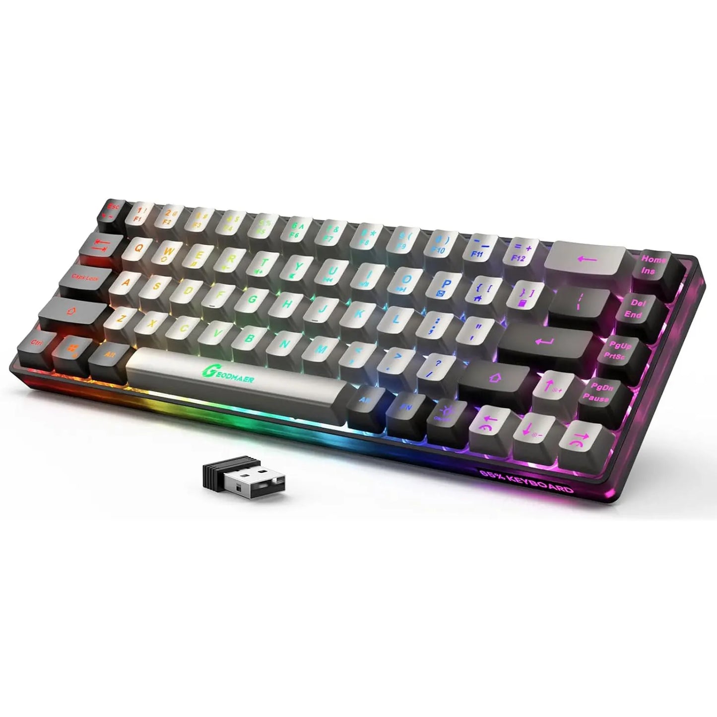 GEODMAER Wireless Gaming Keyboard Rechargeable Backlit Gaming Keyboard 68 Keys Membrane Keyboard for PC English/Spanish Layout