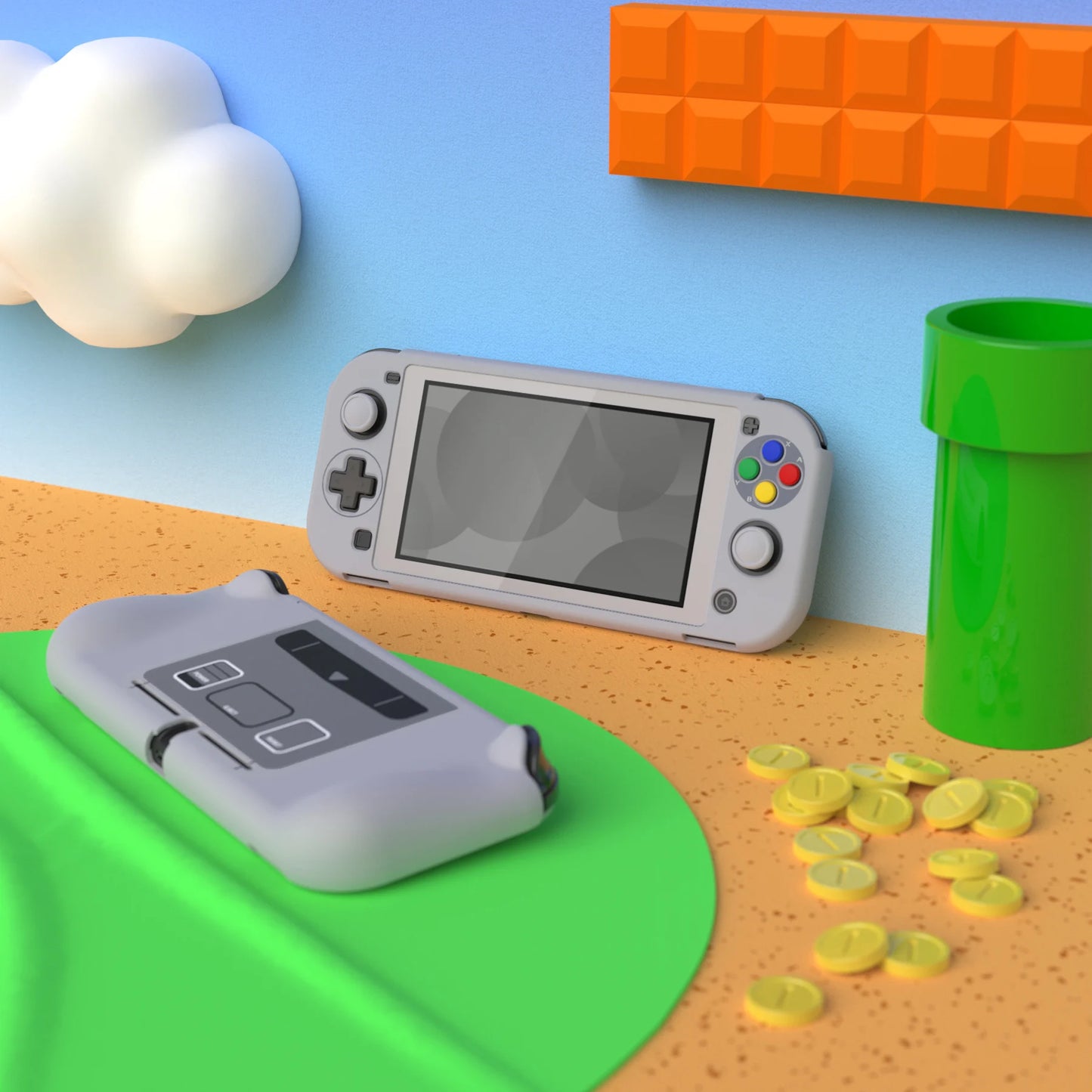 PlayVital ZealProtect Ergonomic Protective Case for Nintendo Switch Lite W/Screen Protector - SFC SNES Classic EU Style