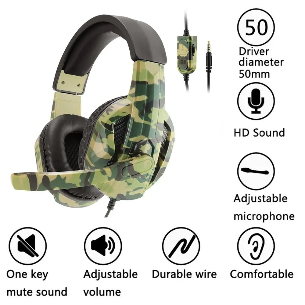 3.5mm Gaming Headset Fashion Camouflage Wired Headphones Professional Gamer with Microphone for PS4/PS3/ONE/360/Switch/PC