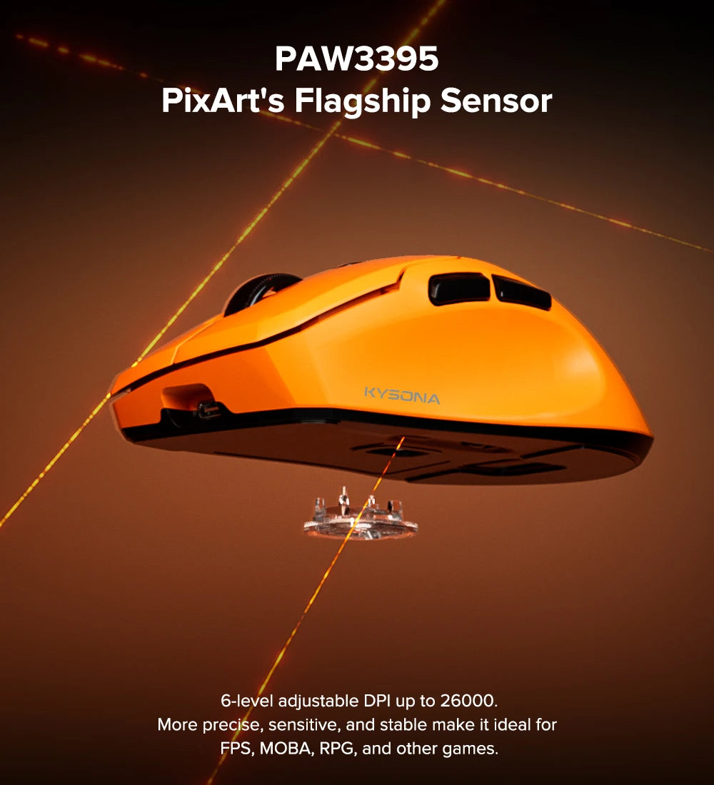 KYSONA Uranus PRO Wireless Gaming Mouse 8K Polling Rate PAW3395 Optical Sensor 26k DPI 54g Ultra-Lightweight Tri-Mode Connection